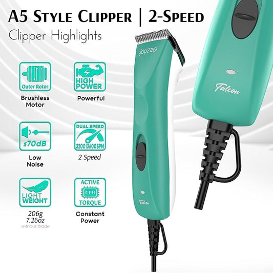 Falcon Clipper 2 Speed - Professional Dog Grooming Clippers with Precision, Power, Low Noise, Dog Clippers for Grooming