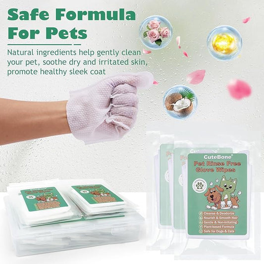 CuteBone Pet Glove Wipes - Dual-Sided Grooming Gloves with Wipes, Gentle and Effective Cleaning for Dogs, Removes Dirt, Fur, and Dander, Convenient and Mess-Free Grooming Solution, 18 Count