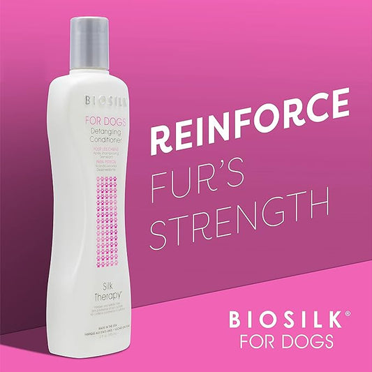 BioSilk for Dogs Silk Therapy Detangling Conditioner | Sulfate and Paraben Free Matted Hair Dog Detangler Conditioner for All Adult Dogs | 12 Fl Oz - 6 Pack, Made in The USA