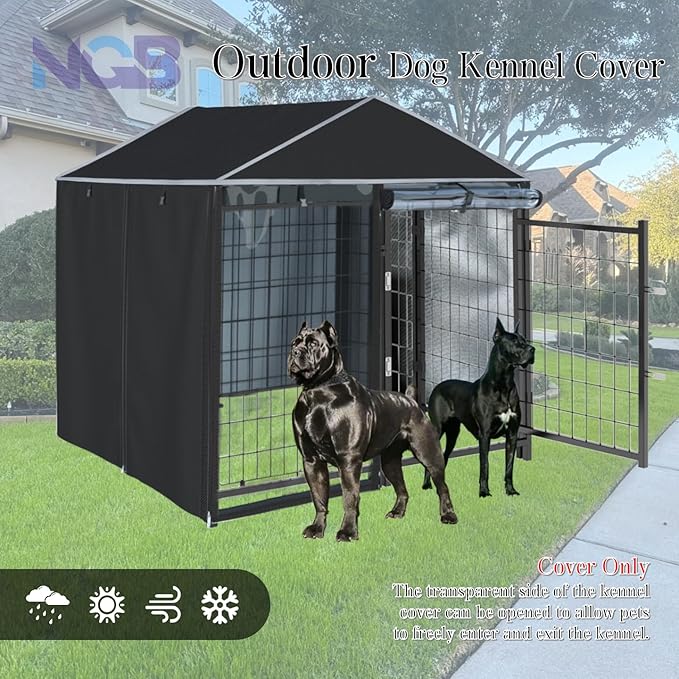 NGB Outdoor Dog Kennel Cover,4.2'Dx4.2'Wx4.5'H 600d Heavy Duty Waterproof Dog Cages Cover for Multiple Brands of Dog Kennels,Full Coverage Windproof Anti-UV,Cover Only,Black.(No Kennel)