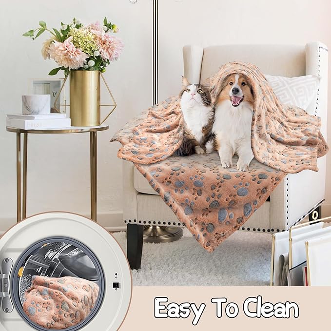 Dog Blankets for Dogs, 3 Pack Large Blanket Medium Dog Cat Soft Fuzzy Blankets Washable,Comfort Flannel,Fuzzy Soft Blankets for Dogs,Pet Blanket,Reversible Cow Print,41 x 31 inch,Blue