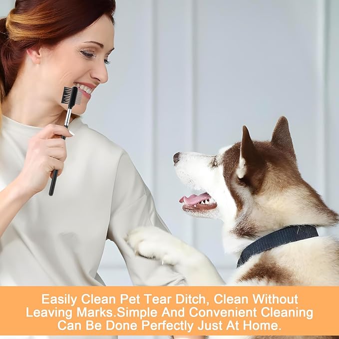 2 Pcs Metal Grooming Comb for Dogs, Double-Sided Tear Stain Remover Combs for Small Dogs, Puppies, and Cats, Eye Cleaning Combs - Removing Tear Stains, Crust, Mucus, and Fleas