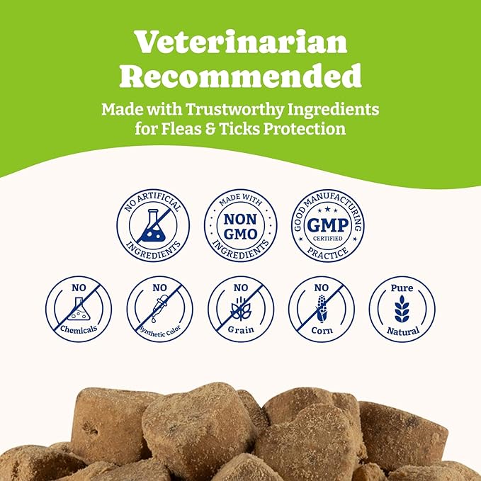 Flea & Tick Prevention for Dogs Chewables, YoYoBay Natural Dog Fleas and Ticks Control Supplement, Dogs Supplement, Natural Shield 5-in-1 Protection, Lamb & Apple Flavor, 180 Soft Chews