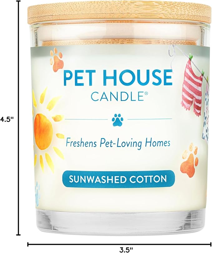 One Fur All 100% Natural Soy Wax Candle, 20 Fragrances - Pet Odor Eliminator, Appx 60 Hrs Burn Time, Non-toxic, Eco-Friendly Reusable Glass Jar Scented Candles – Pet House Candle, Sunwashed Cotton