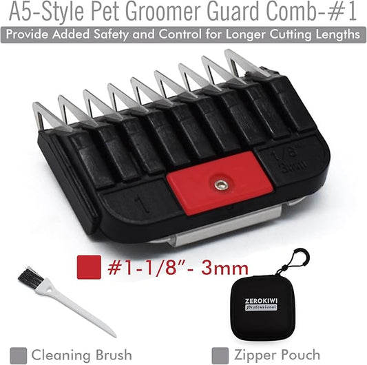 Professional A5 Style Animal Clipper Stainless Steel Color-Coded Snap-on Attachment Guard Guide Comb, 1/8"-1" Compatible with Wahl KM Series Oster A5 Andis Detachable Blade Pet Groomers (#1 - 1/8")