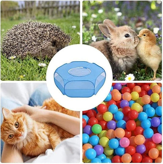 Small Animal Playpen,Portable Small Animal Cage Tent Breathable Pet Playpen Cage Tent Pop-Up Outdoor&Indoor Exercise Fence for Hamster Guinea Pig Rabbit Puppy Hedgehog (Blue with Cover)