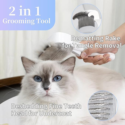 2-in-1 Dogs Self Cleaning Slicker Brush, Cat Undercoat Rake,Shedding Grooming Tool Planet Hair Removal Comb for Long Short Hair Breeds