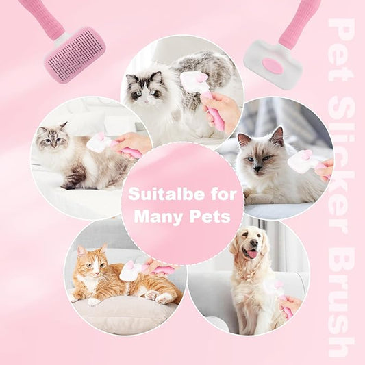 Dogs & Cats Brush for Shedding, Skin Friendly Pet Grooming Brush, Self Cleaning Slicker Brush for Long or Short Haired Cats and Dogs, Deshedding Dog Brush for Remove Loose Fur and Undercoat