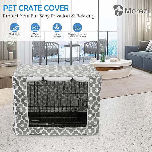 Dog Crate Cover Kennel Dogs Covers fits Small Medium Large crates cage Heavy Nylon Waterproof soundproof Indoor Outdoor - Cover only - Gray paw - 30 inch