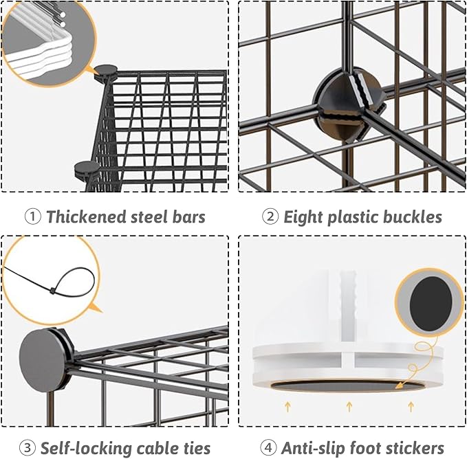 Fhiny Small Animal Playpen, Portable Rabbit Fence Indoor Metal Wire Yard Fence Guinea Pig Cage Playpen Metal Enclosure for Rabbit Guinea Pig Chinchilla Hamster Puppy Kitten with 12 Panels (Black)