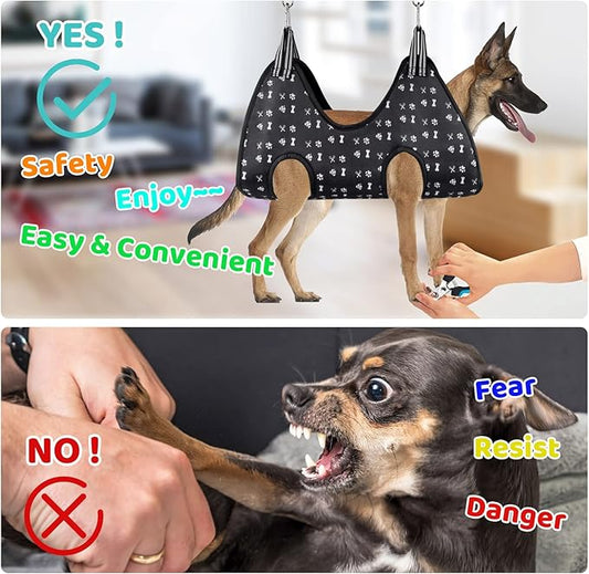 Pet Grooming Hammock, Dog Restraint Harness with Nail Clippers/Trimmer/Nail File/Comb, Cute Printed Dogs Sling Hanger for Nail Trimming Grooming (XXL)