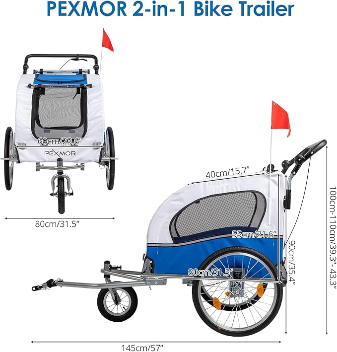 PEXMOR 2-in-1 Dog Bike Trailer,Pet Stroller Dog Trailer for Bicycle w/Universal Hitch,Pet Cart Bike Wagon Cargo Carrier for Dog Shock Absorber & Universal Wheel