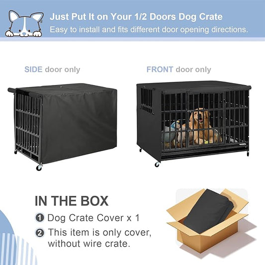 Explore Land 38 inches Dog Crate Cover Heavy Duty Polyester Pet Kennel Sunshade Universal Fit for Wire Cage (Black)