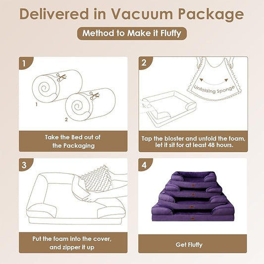 EHEYCIGA Orthopedic Dog Beds for Extra Large Dogs, Waterproof Memory Foam XL Dog Bed with Sides, Non-Slip Bottom and Egg-Crate Foam Big Dog Couch Bed with Washable Removable Cover, Purple