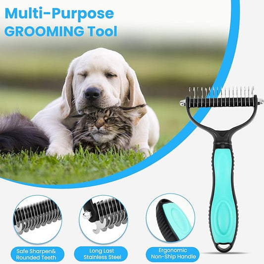 Pet Grooming Tool- 2 Sided Undercoat Rake for Dogs &Cats-Safe and Effective Dematting Comb for Mats&Tangles Removing (Blue)
