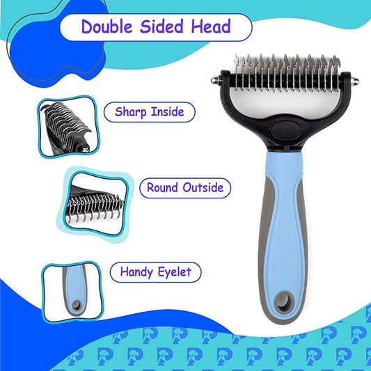 Double-Sided Pet Grooming Tool Undercoat Rake for Dogs and Cats - Professional Dematting Brush, Shedding Comb, Mat Remover, Deshedding, Safe Detangler, Fur Maintenance, Long-Haired Pets