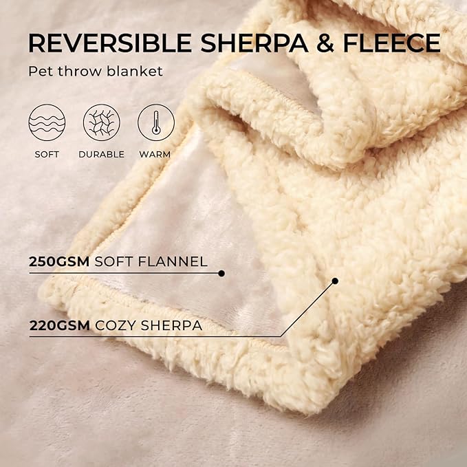 Waterproof Pet Blanket, Liquid Pee Proof Dog Blanket for Sofa Bed Couch, Reversible Sherpa Fleece Furniture Protector Cover for Small Medium Large Dogs Cats, Grey White Large(65" x 57")