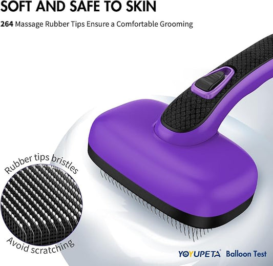 3 PCS Dog Grooming Brush Kit – Self Cleaning Slicker Brush for Shedding Short & Long Haired Dogs & Cats. Removes Loose Fur, Undercoat, Mats, Tangles for Small, Medium & Large Pets. Purple