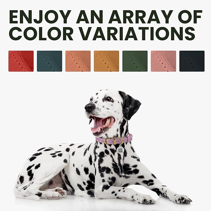 BRONZEDOG Rolled Leather Dog Collar with QR ID Tag Adjustable Soft Round Collars for Small Medium Large Dogs Puppy Cat (14" - 17" Neck Size, Coral Pink)
