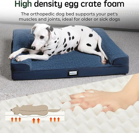 BALANCE Orthopedic Dog Bed, Egg Crate Foam Dog Couch for Pet Sleeping, Pet Sofa with Removable Washable Cover & Nonskid Bottom, Comfy Dog Bed for Medium Size Dog, Blue