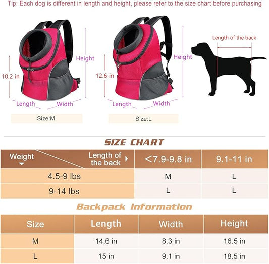 YUDODO Pet Dog Backpack Carrier Small Dog Front Carrier Pack Reflective Head Out Motorcycle Puppy Carrying Bag Backpack for Small Medium Dogs Cats Rabbits Outdoor Travel Hiking Cycling (L, Pink)