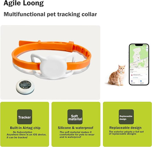 AirTag Pet Cat Tracker Collar & Equipped with Tracker; Airtag Holder; No Monthly Fees; Silicone Adjustable Collar; Not GPS Tracker; Very Soft