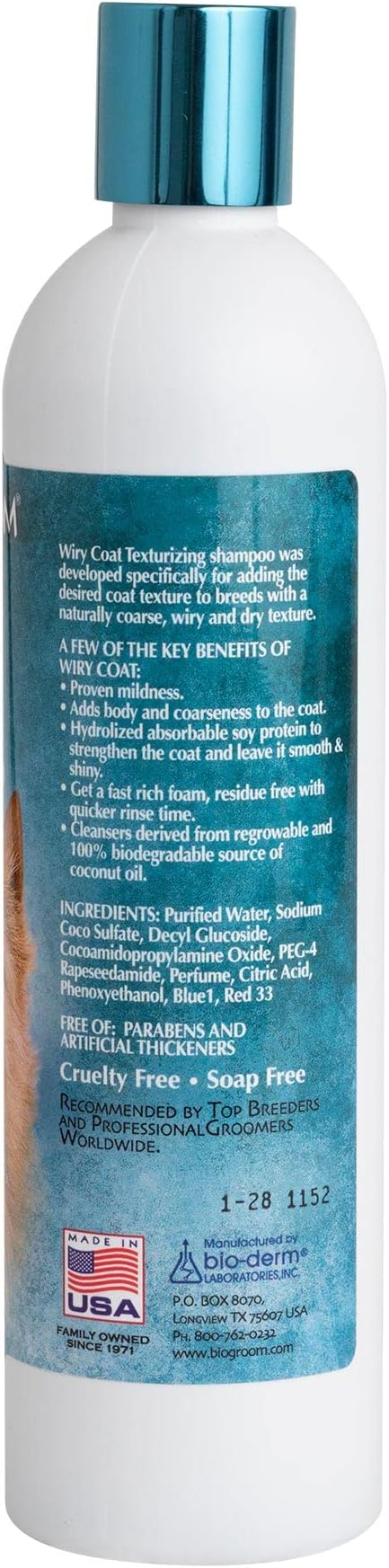 Bio-Groom Wiry Coat Dog Shampoo - Tearless, Dog Bathing Supplies, Puppy Wash, Cat & Dog Grooming Supplies, Cruelty-Free, Made in USA, Texturizing Shampoo, Dog Products - 12 fl oz 1-Pack