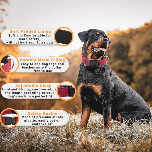 2 Pack Reflective Dog Collar with Safety Locking Buckle, Adjustable Soft Breathable Comfortable Nylon Pet Collar for Small, Medium and Large Dogs, Red, Mini Small