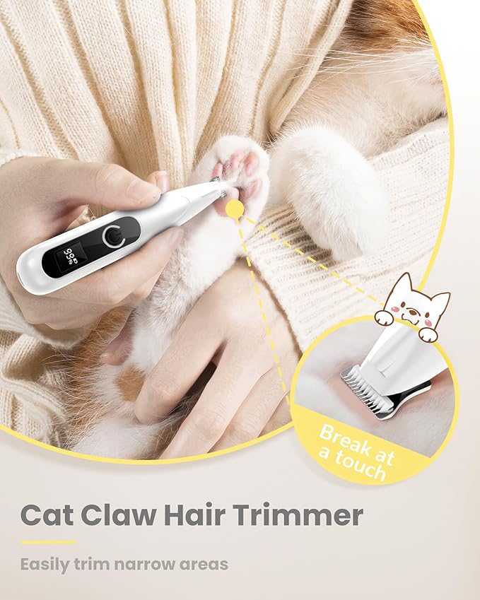 Cat Clippers with LED Display,35dB Ultra-Low Noise Cat Hair Trimmer Shaver, Cordless Dog Paw Trimmer with LED Light,Type-C Rechargeable Cat Dog Clippers for Grooming Paws, Ears, Face, Rump