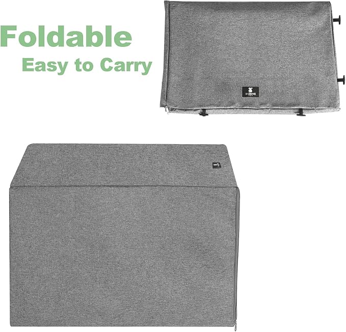 X-ZONE PET Double Door Dog Crate Cover - Polyester Pet Kennel Cover (Fits 24 30 36 42 48 inches Wire Crate) (48 Inch, Grey)