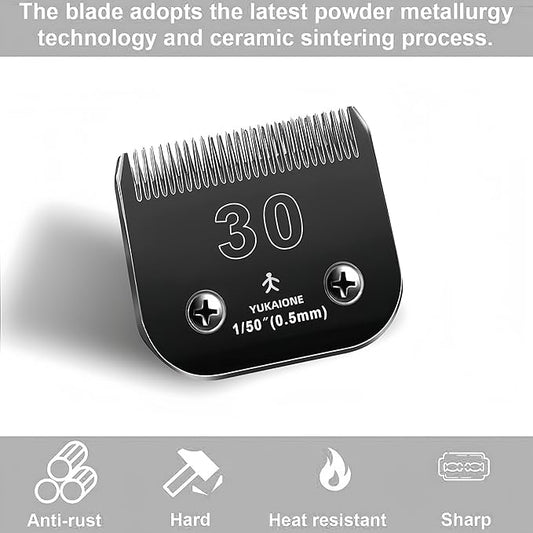 #30 Dog & Cat Clipper Blade: Titanium Coated SK2 Steel, Universal Fit for Andis, Oster, Wahl - 1/50" Cut for Ultra-Short Trims