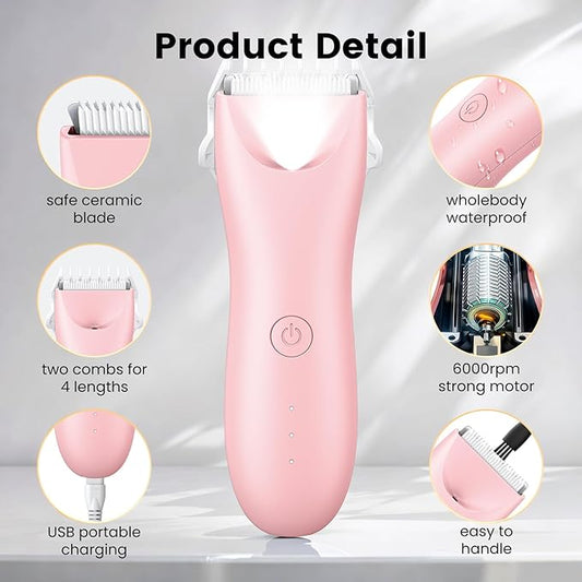 Quiet Dog Hair Clipper,Lightweight 6000RPM Powerful Quick Charged Hair Remover Waterproof Paw Hair Trimmer Kits for Dogs and Cats Pink