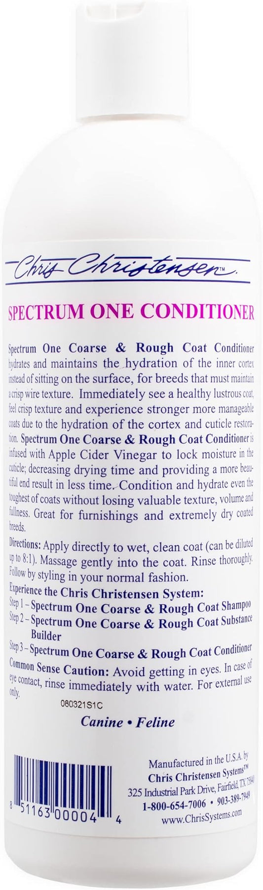 Chris Christensen Spectrum One Dog Conditioner, Coarse and Rough Coat, Groom Like a Professional, Repairs and Protects, Maintains Inner Cortex Hydration, Made in The USA, 16 oz