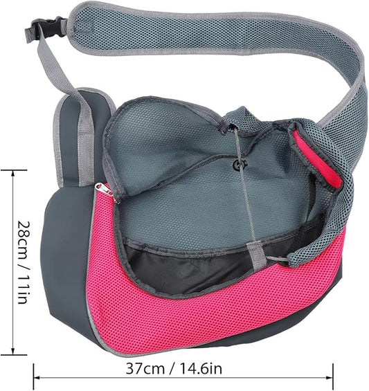 Dog and Cat Sling Carrier, Hands Free Shoulder Pet Dog Carrier, Breathable Mesh Safe Pet Papoose Bag for Puppy Small Dogs Cats, Puppy Carrier Purse with Storage Pocket for Travel(Rose Red)