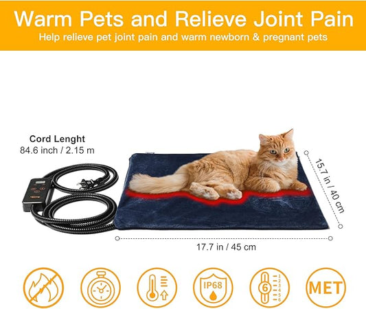 Toozey Pet Heating Pad, 6 Adjustable Temperature Dog Cat Heating Pad with Timer, Indoor Pet Heating Pads for Cats Dogs with Chew Resistant Cord, Electric Pads for Dogs Cats, Pet Heated Mat