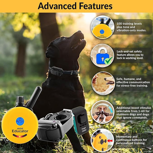 E-Collar – Educator ET-300-1/2 Mile Waterproof Remote Dog Training Collar Includes Premium Finger Clicker Trainer, 100 Programmable Levels + Vibration + Light + Sound