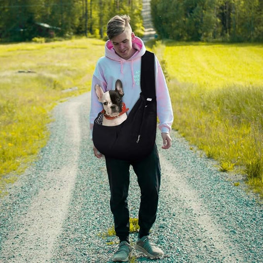 FDJASGY Small Pet Sling Carrier-Hands Free Reversible Pet Papoose Bag Tote Bag with a Pocket Safety Belt Dog Cat for Outdoor Travel Black