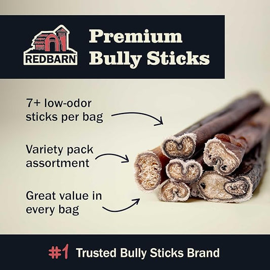 Redbarn Pet Products All Natural 8-12" Bully Sticks for Medium & Large Dogs - Healthy Long Lasting Chews Variety Party Pack - 100% Beef Single Ingredient Low Odor Rawhide Free - 1 lb. Bag