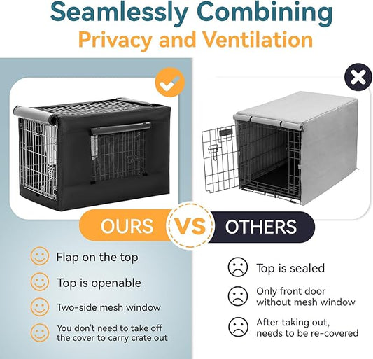 PETSFIT Dog Kennel Cover for Wire Dog Crate(30in/36inch/42inch), Single Door, Mesh Window, Flap On The Top and Back is Detachable, Dog Crate Cover Black 36inch