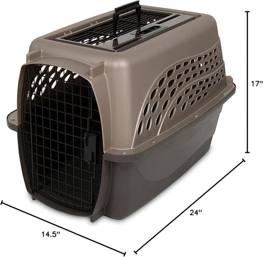 Petmate Two-Door Small Dog Kennel & Cat Kennel (Top Loading or Front Loading Pet Carrier, Made with Recycled Materials, 24 inches in Length) For Pets up to 15 Pounds, Made in USA