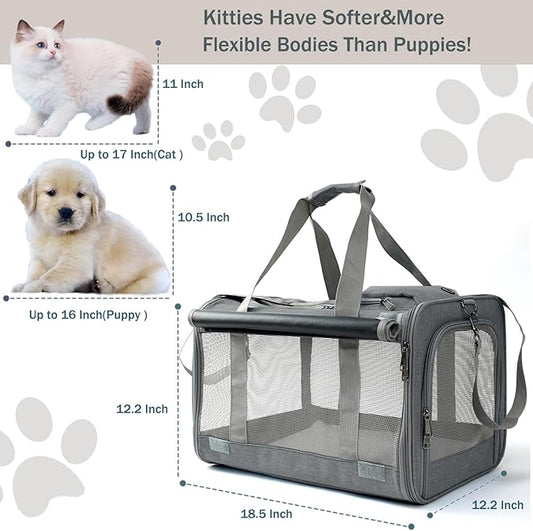 HSC PET Carrier for Large Cats, Soft-Sided Pets Carrier for Rabbit Puppy Small Animals up to 20lbs, Washable Dog Bag Mats Privacy Protection for Home Outdoor Travel