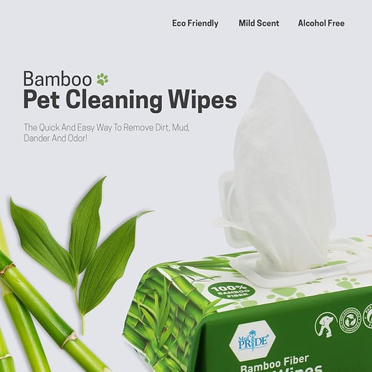 MED PRIDE Dog Wipes for Paws and Butt, Bamboo Fiber Cleaning Wipes with Aloe Vera & Vitamin E, Biodegradable, Hypoallergenic, XL 8 X 8 Inches, Pack of 100