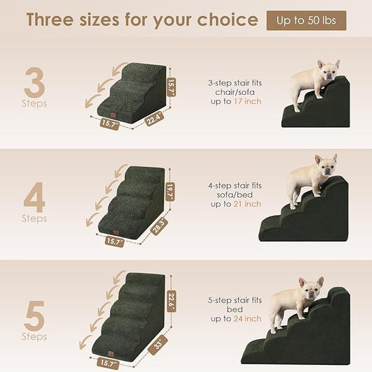 EHEYCIGA Curved Dog Stairs Ramp for High Beds 19.7" H, 4-Step Dog Steps for Small Dogs and Cats, Pet Stairs for High Bed Climbing, Non-Slip Balanced Pet Step Indoor, Olive Green