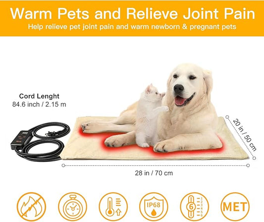 Toozey Pet Heating Pad, 6 Adjustable Temperature Dog Cat Heating Pad with Timer, Indoor Pet Heating Pads for Cats Dogs with Chew Resistant Cord, Electric Pads for Dogs Cats, Pet Heated Mat
