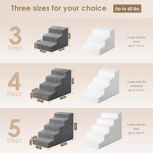 EHEYCIGA Dog Stairs for Small Dog 19.7”H, 4-Step Slope Dog Stairs for High Beds and Couch, Pet Steps with Non-Slip Bottom, Low Ramp and Larger Step Area