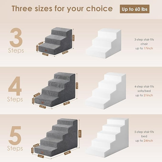 EHEYCIGA Dog Stairs for Small Dog 15.7”H, 3-Step Slope Dog Stairs for Couch and Sofa, Pet Steps with Non-Slip Bottom, Low Ramp and Larger Step Area