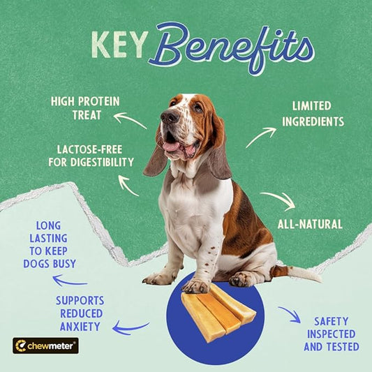 Chewmeter Himalayan Yaky Cheese Chew, 100% Natural, Long Lasting, Gluten Free, Healthy & Safe Dog Treats, Lactose & Grain Free, Protein Rich, Stain Free, Medium, Dogs 35 Lbs & Under, 2.5 lb Bulk Tub