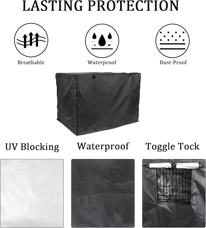 Dog Crate Cover 42 inch - Double Door, Dog Kennel Indoor, Waterproof Dog Kennel Cover with Air Vent Window, for Indoor/Outdoor Most Wire Dog Crate(Black)