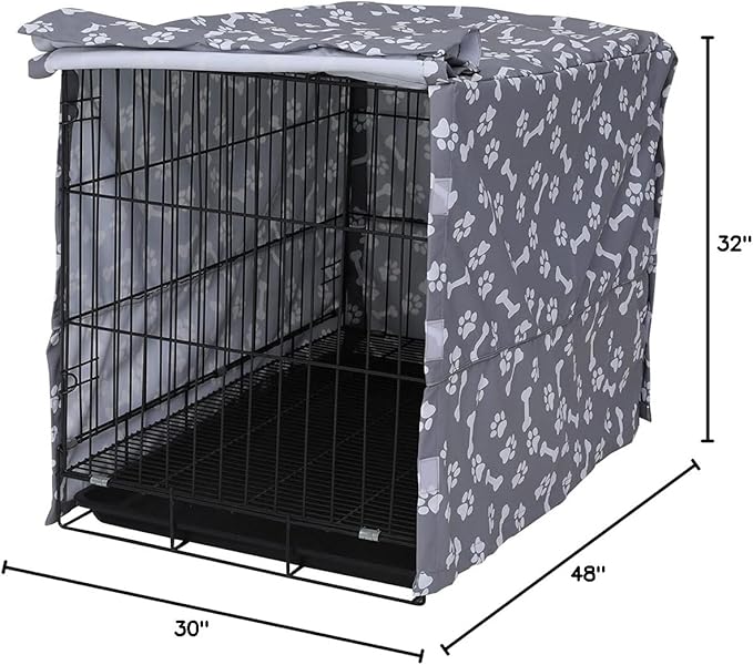 Dog Crate Cover for Wire Crates, Heavy Nylon Waterproof, Fits Most 48" inch Dog Crates, Easy to Put On, Take Off, and Adjust - Cover only - GrayPaw - XXL