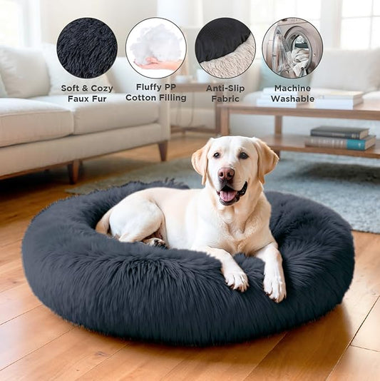 Large Donut Dog Bed, Calming Dog Bed Washable Ideal for Small to Large Dogs and Cats & Round Dog Bed,Anti-Anxiety Multiple Sizes (Blue, Combo Large (37.5" L x 37.5" W x 8.5" Th))